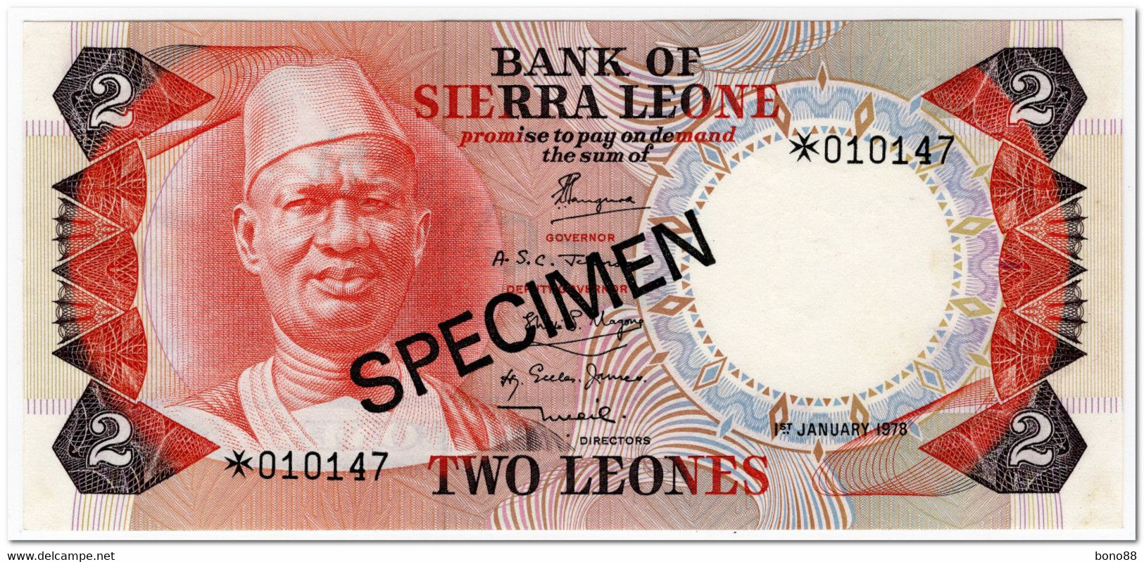 SIERRA LEONE,2 LEONES,1978,P.6,SPECIMEN,UNC - Sierra Leone