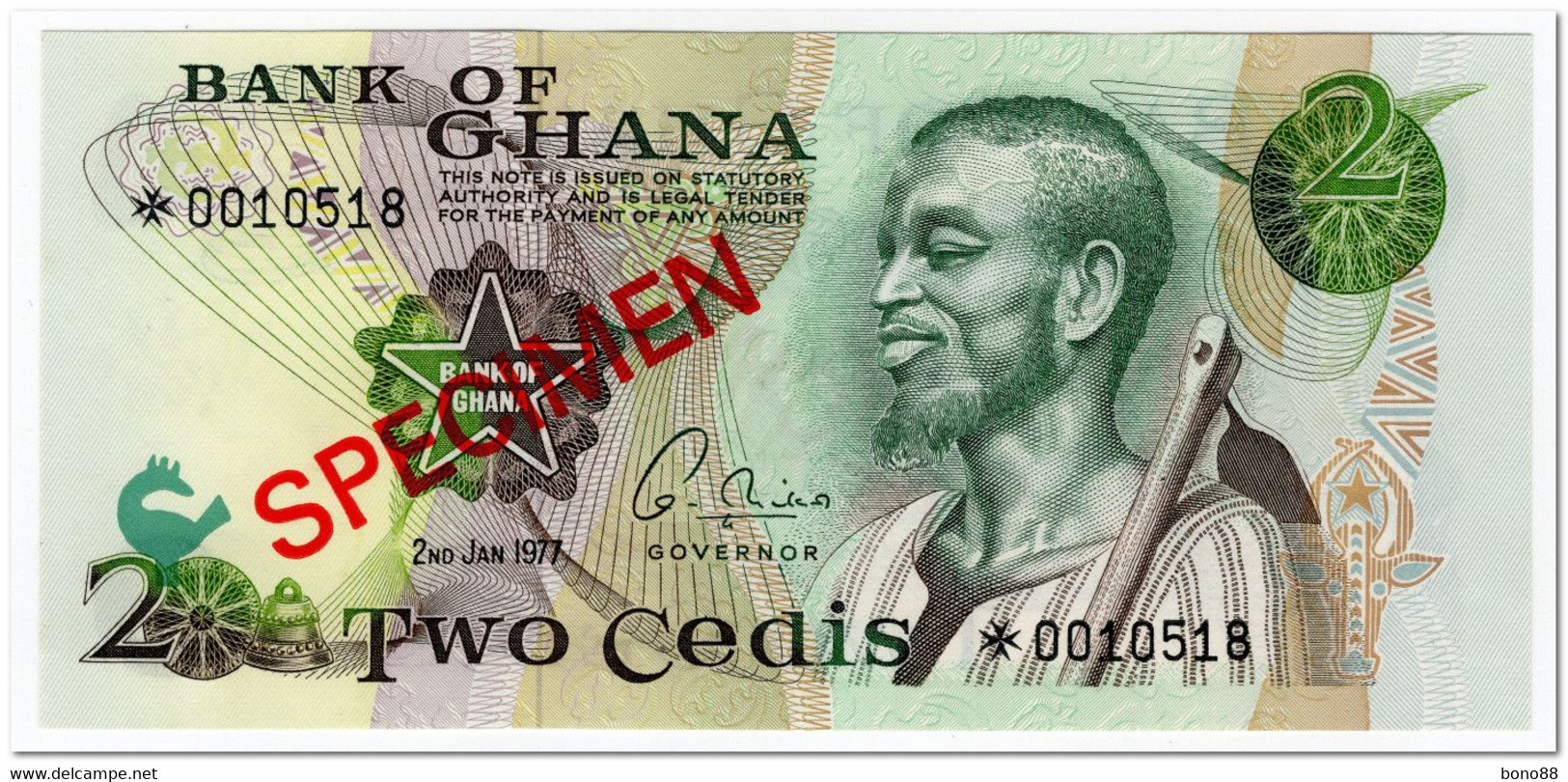 GHANA,2 CEDIS,1977,P.14,SPECIMEN,UNC - Ghana