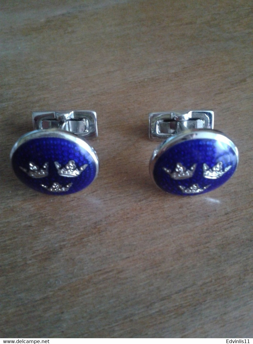 Cufflinks Three Crowns - Coat Of Arms Of Sweden  Skultuna 1607 Very Good Condition - Cuff Links & Studs