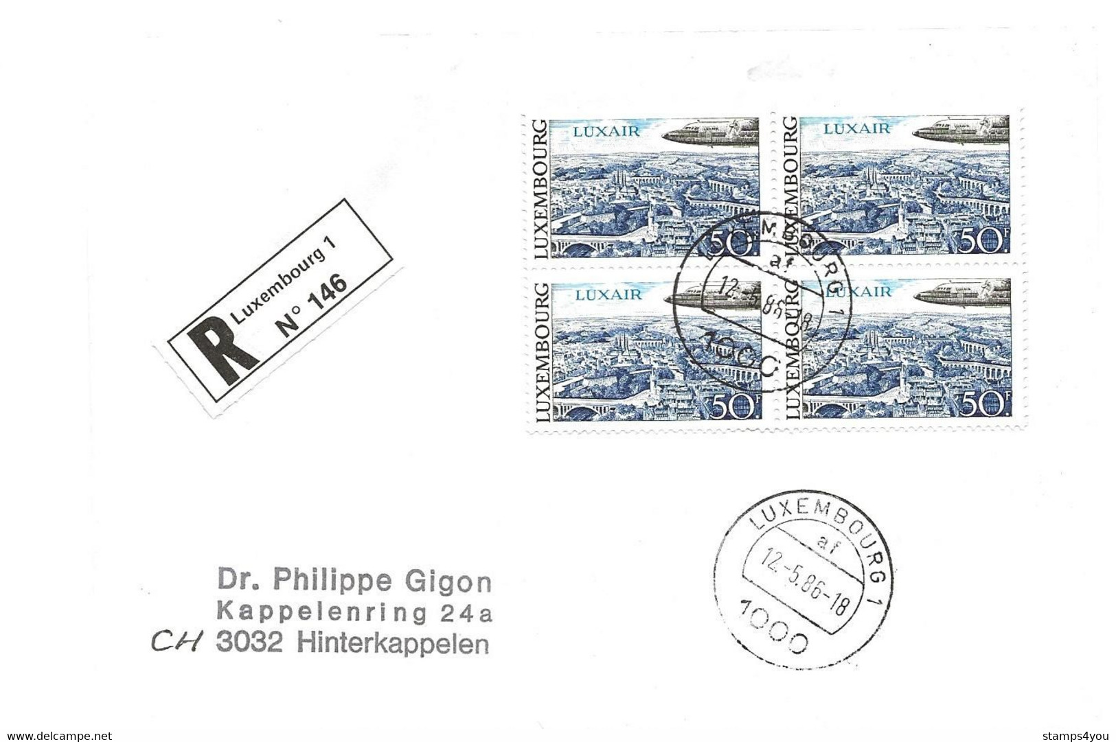 245 - 59 - Enveloppe Recommadée Envoyée De Luxembourg 1 En Suisse 1986 - Covers & Documents