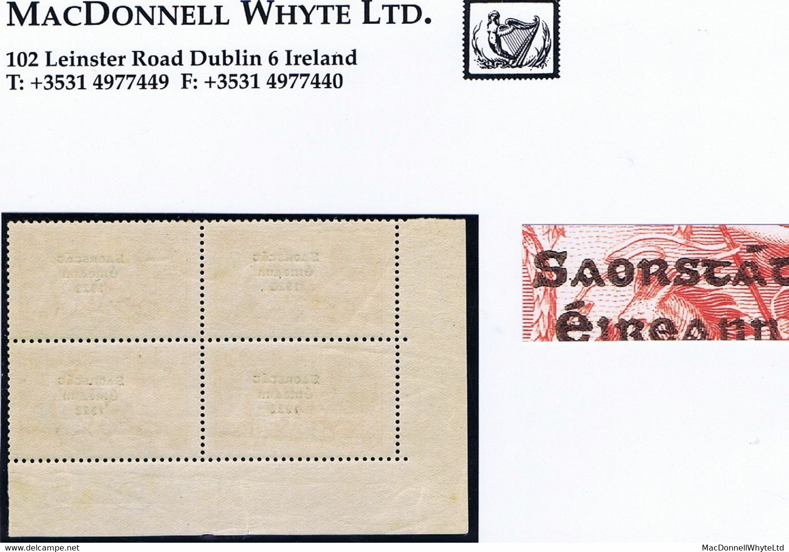 Ireland 1927-28 Wide Date Saorstat 3-line Ovpt In Black 5s Var "Flat Accent" Of Row9/2 In Corner Block Of 4 Mint - Unused Stamps