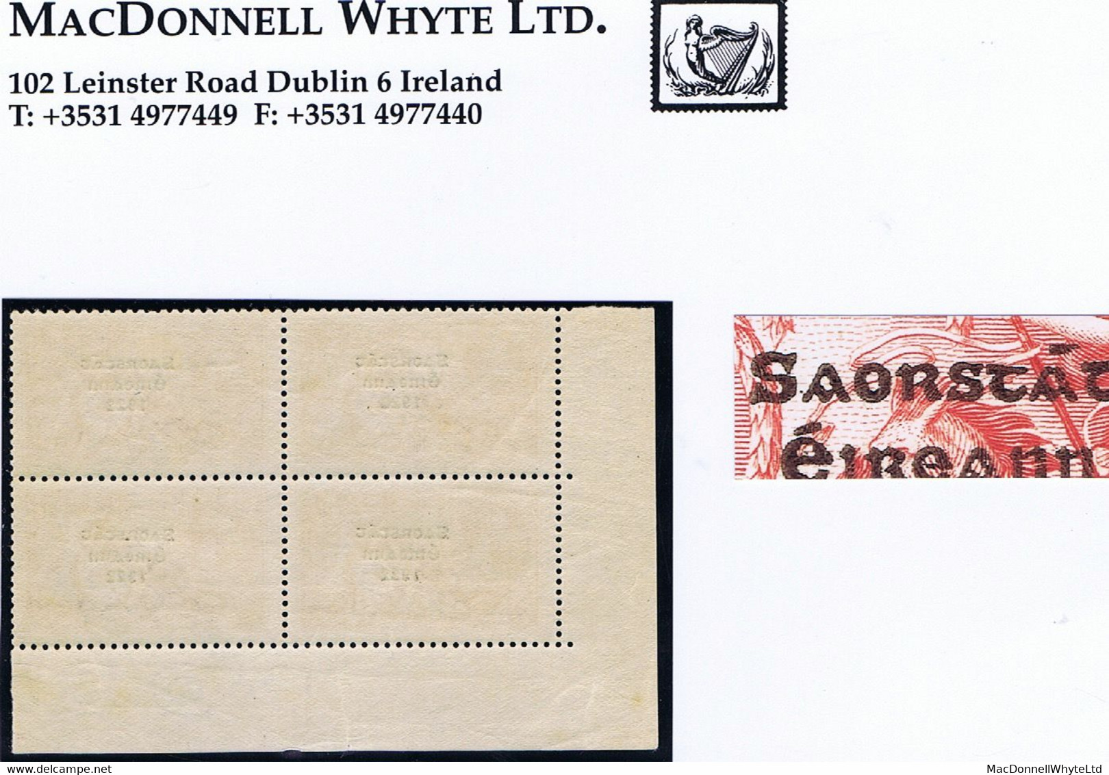 Ireland 1927-28 Wide Date Saorstat 3-line Ovpt In Black 5s Var "Flat Accent" Of Row9/2 In Corner Block Of 4 Mint - Ongebruikt