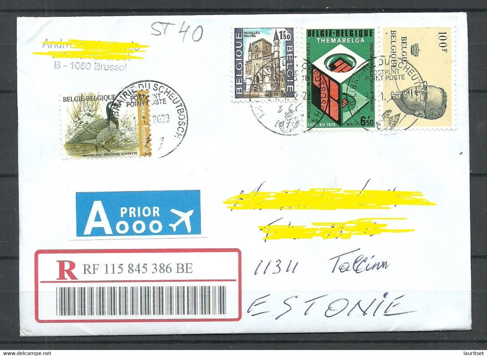 Belgique BELGIUM Belgien 2023 Registered Air Mail Cover To Estonia Wit Many Interesting Stamps - Lettres & Documents