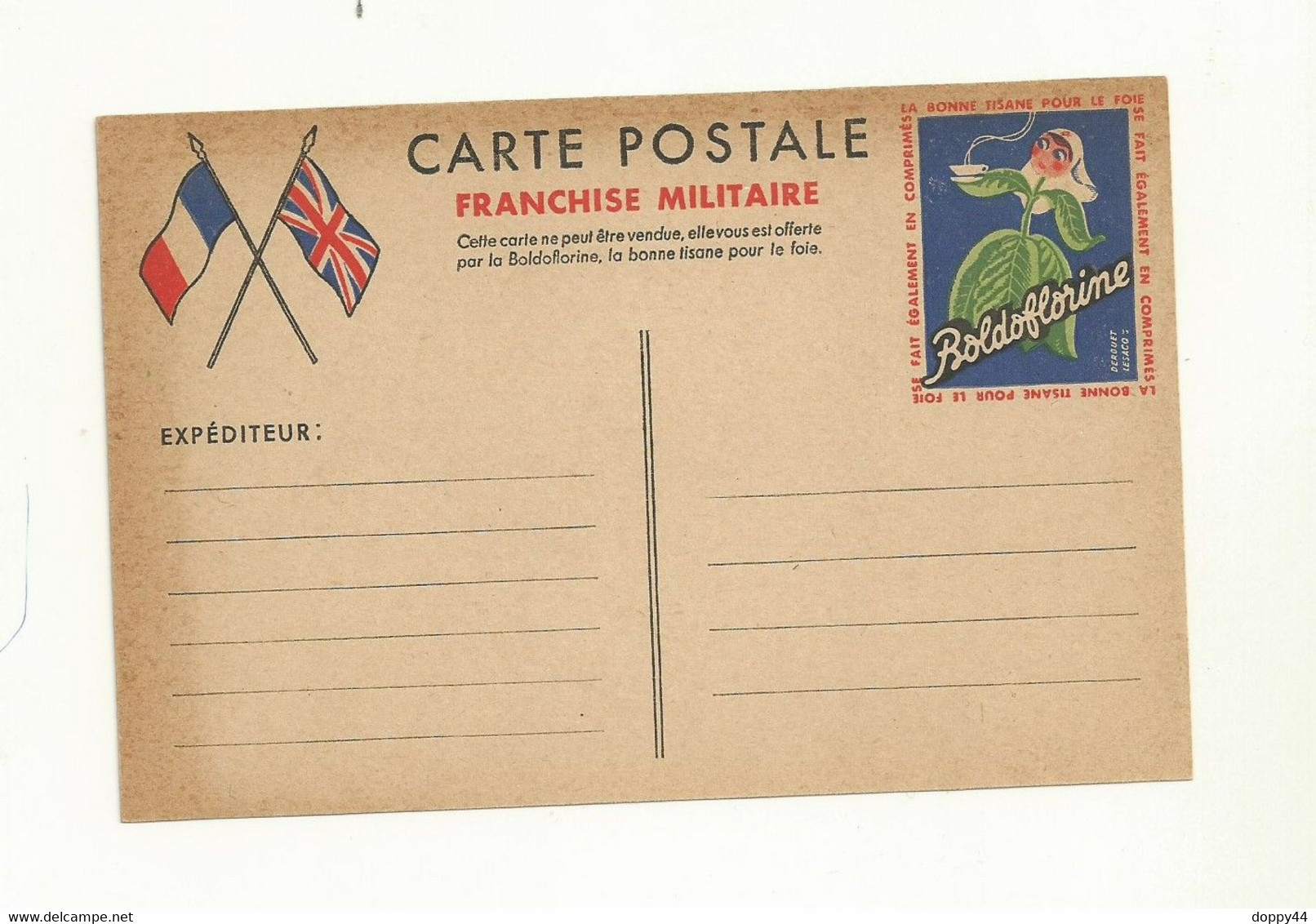 CARTE DE FRANCHISE MILITAIRE PUBLICITAIRE ( BOLDOFLORINE). Neuve Avec Rousseur Sur Les Cotés) - Sonderganzsachen