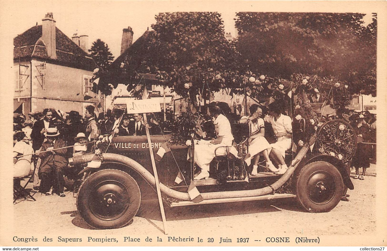 58-COSNE- CONGRES DES SAPEURS POMPIERS , PLACE DE LA PÊCHERIE LE 20 JUIN 1937 - Cosne Cours Sur Loire