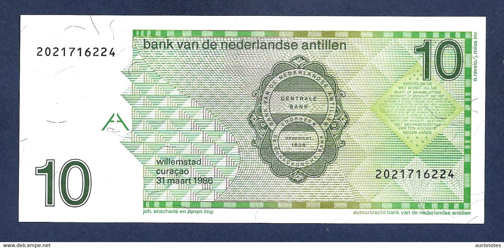 Netherlands Antilles 10 Gulden 1986 P23a EF - Netherlands Antilles (...-1986)