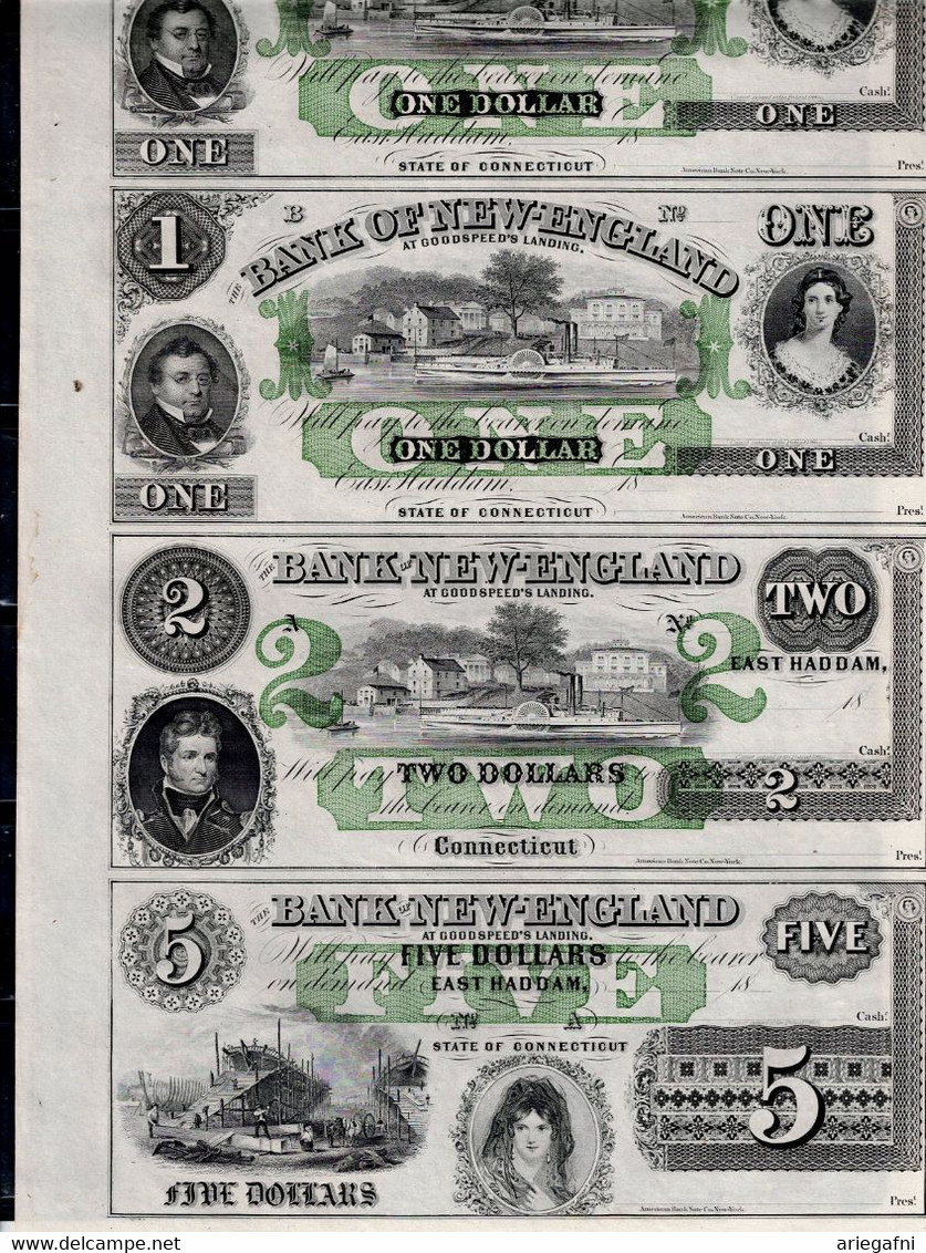 NQC East Haddam, CT - Bank Of New England 18__ $1-$1-$2-$5 Uncut Sheet - VF!! - Valuta Della Confederazione (1861-1864)
