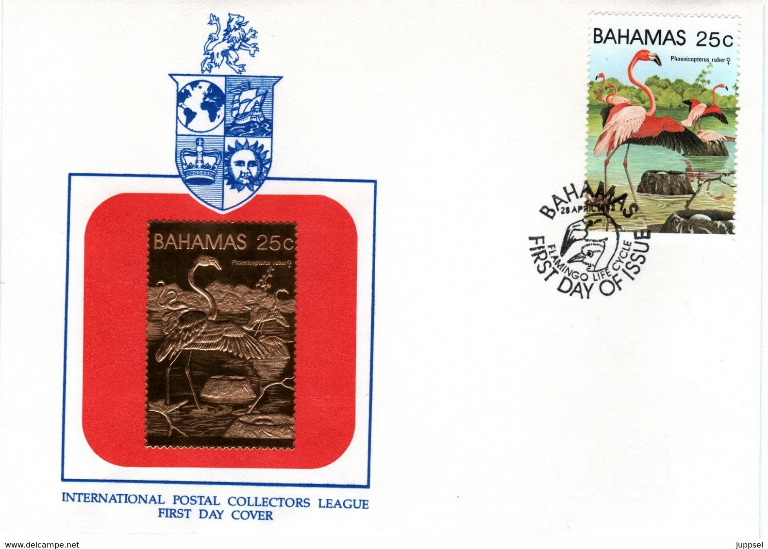 FDC BAHAMAS, Flamingo, 23 Kt Gold Replica  /  Flamant, Lettre De Première Jour, Réplique D`or  1982 - Flamingo's