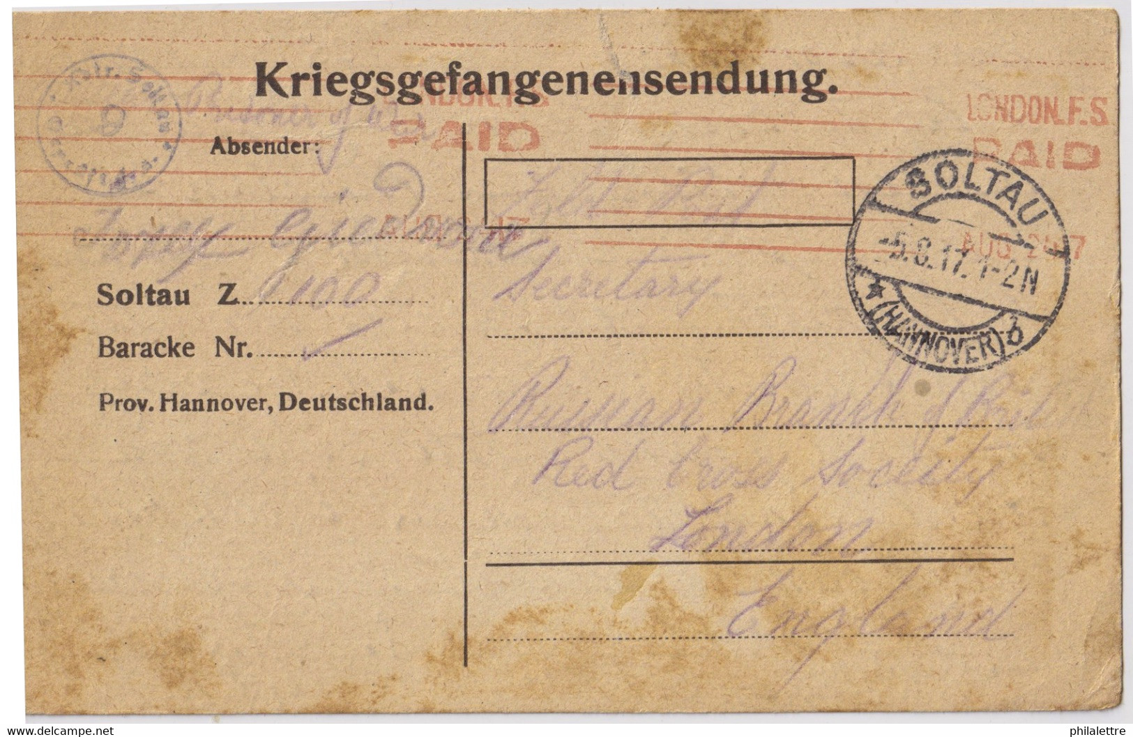 ALLEMAGNE / DEUTSCHLAND - 1917 Postkarte Eines Kriegsgefangener Aus Lager SOLTAU Nach Grossbritannien - Cartas & Documentos