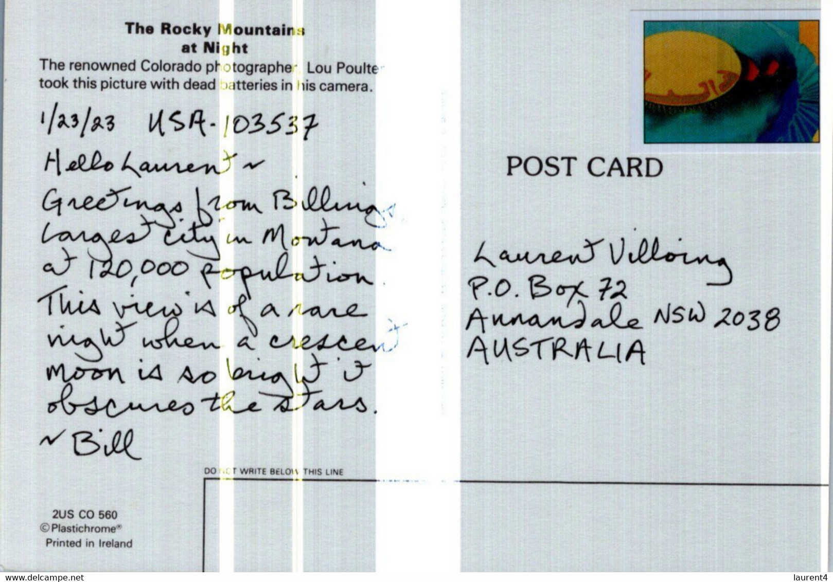 (4 Oø 35) USA - Posted To Australia (during COVID-19 Era - 2023) Rocky Mountains At Nigh (black Card) - Rocky Mountains