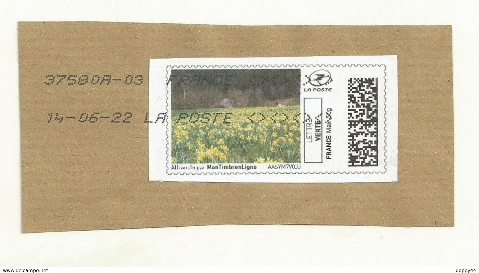 MON TIMBRE EN LIGNE LETTRE VERTE OBLITERE SUR FRAGMENT. - Druckbare Briefmarken (Montimbrenligne)