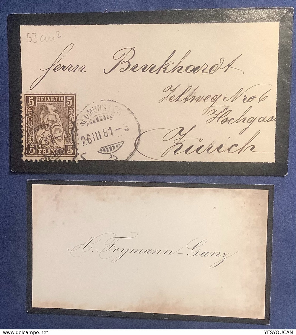 BRIEFLI / LETTRE MINIATURE: #30 NEUMÜNSTER 1881 ZH Brief (Schweiz 1862 Sitzende Helvetia Mini Mourning Cover Enveloppe - Brieven En Documenten