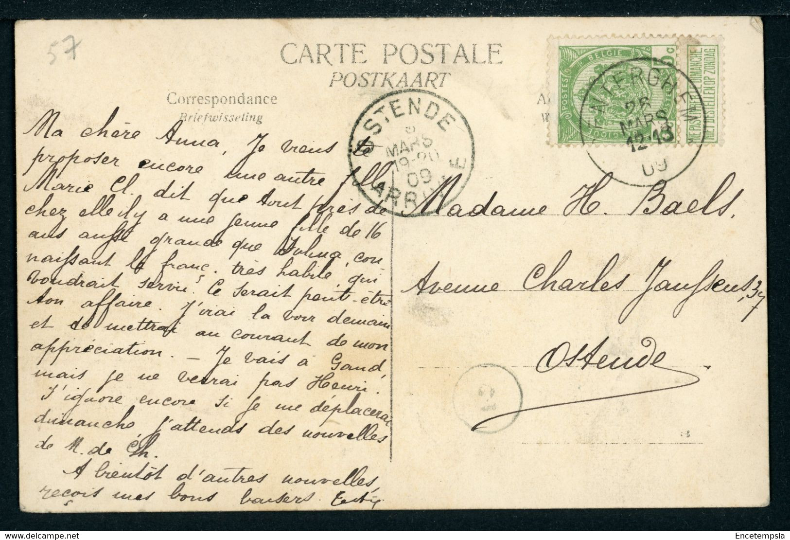 Carte Postale Adressée à HENRI BAELS Ou ANNA DEVISSCHER - Belgique - Denterghem - Propriété De Visscher (CP22347OK) - Dentergem