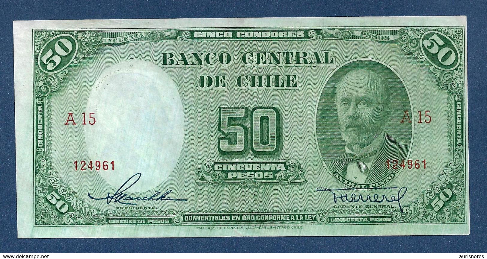 Chile 50 Pesos = 5 Condores 1947 - 58 P112 Error Print UNC- - Chile