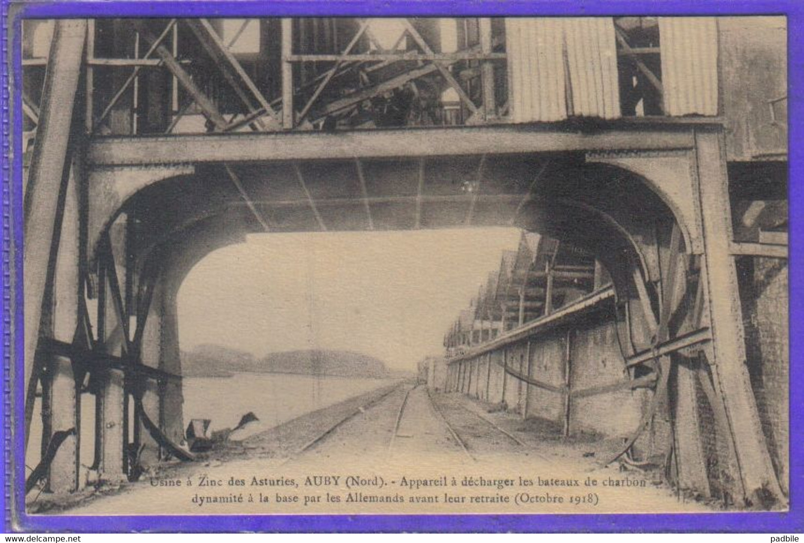 Carte Postale 59.  Auby  Usine à Zinc Des Asturies Grue De Déchargement De Bateaux à Charbon  Dynamité   Très Beau Plan - Auby