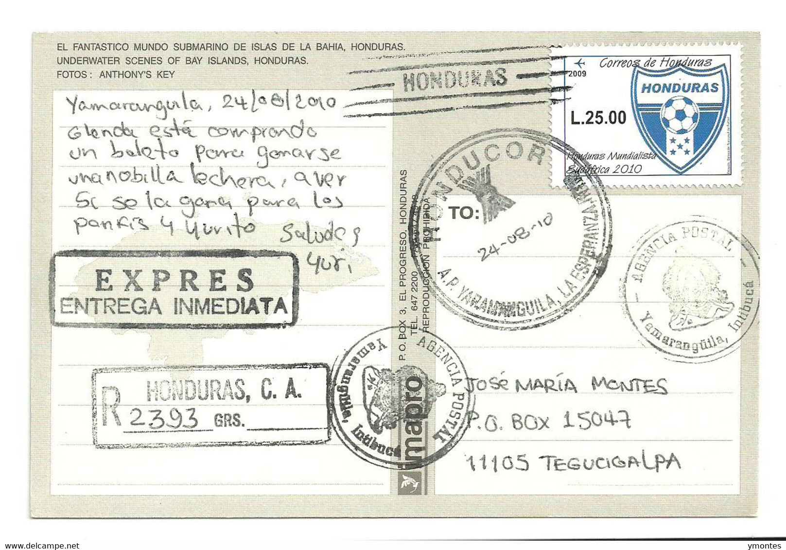 Circulated Yamaranguila To Tegucigalpa 2010, World Soccer South Africa 2010 - Honduras