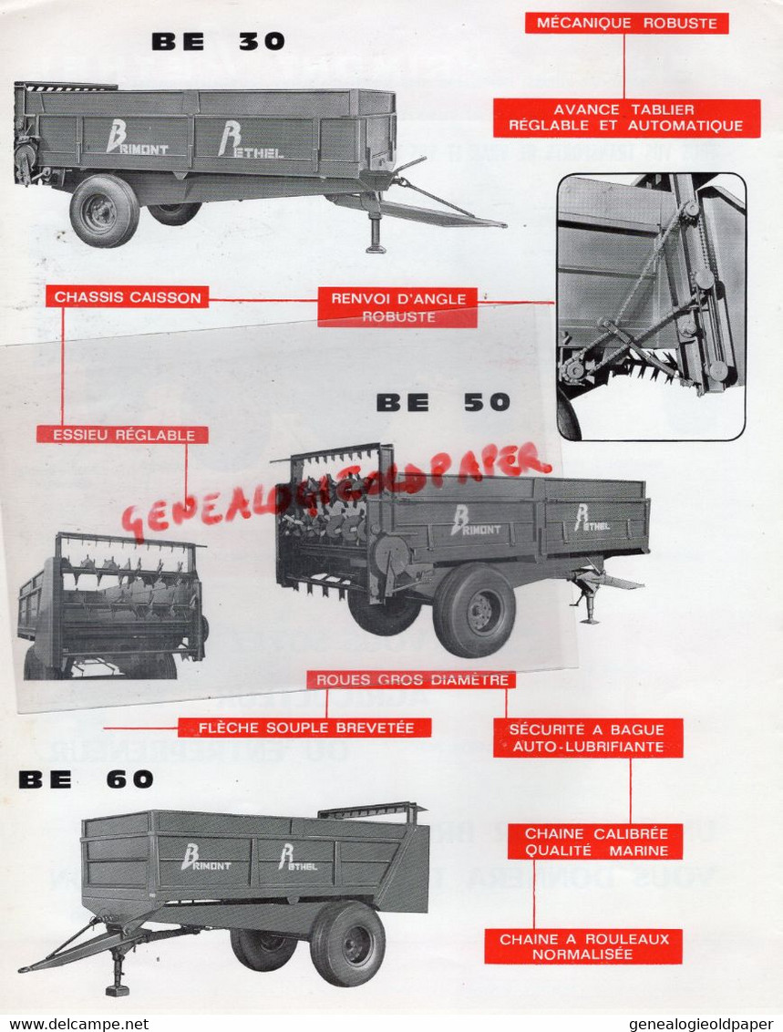 08-RETHEL- RARE PUBLICITE BENNES BRIMONT- AGRICULTURE CONSTRUCTIONS METALLIQUES -SEMI REMORQUE A BENNE EPANDEUR - Agricoltura