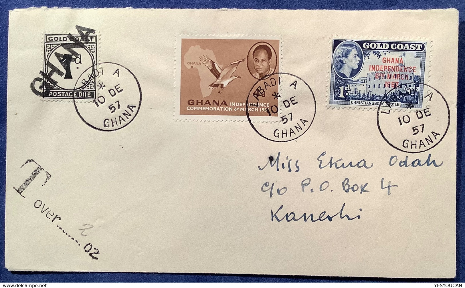 Gold Coast Postage Due 1d With Rare GHANA Handstamp On LABADI A 1957 Independence  Cover - Ghana (1957-...)