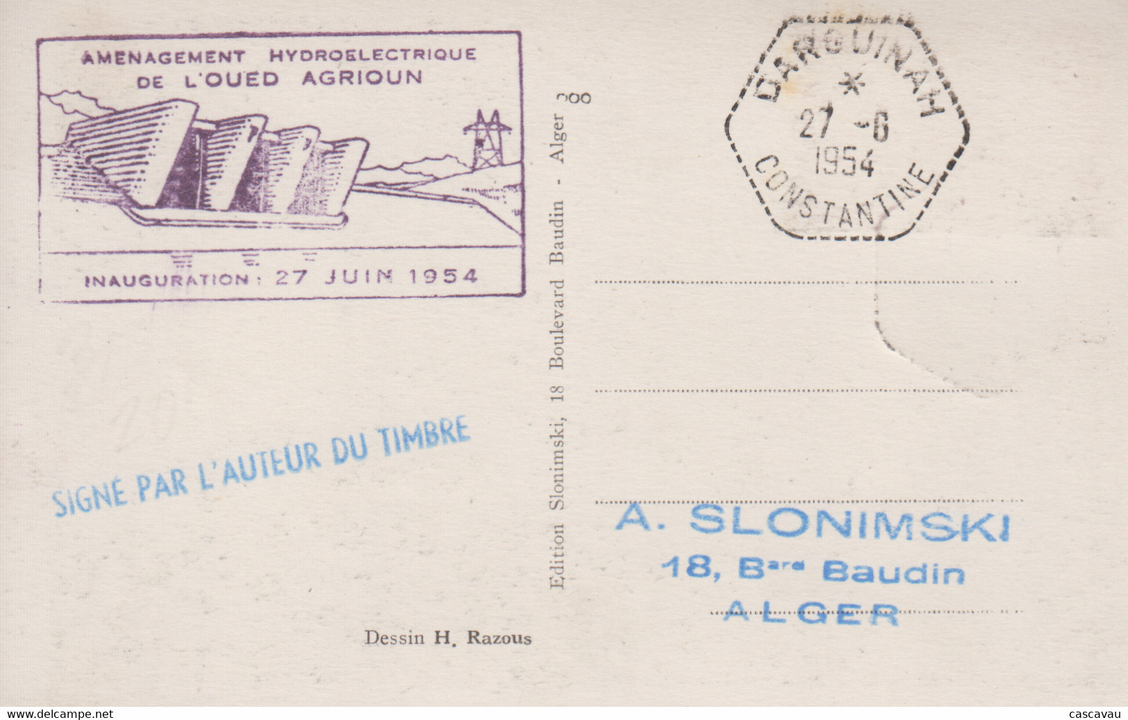 Carte  Maximum  1er  Jour  ALGERIE   Usine  Hydroélectrique  De  DARGUINA   1955 - Cartoline Maximum