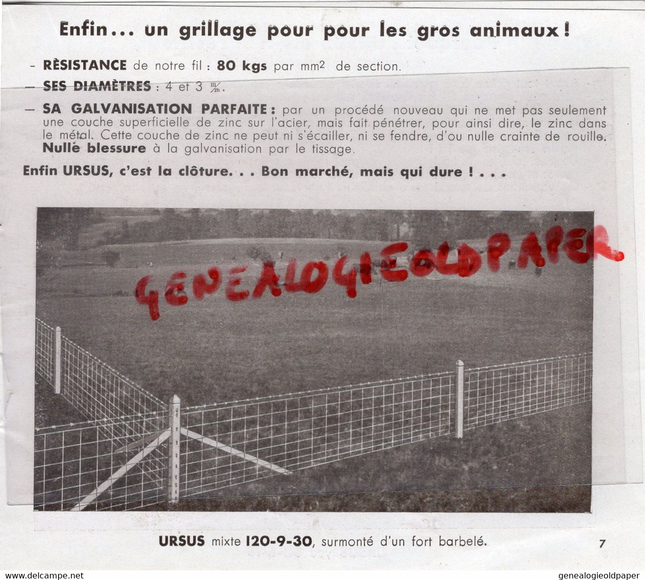 75-PARIS- CATALOGUE CLOTURE AGRICULTURE TREILLAGE URSUS - GRILLAGES - Agricultura