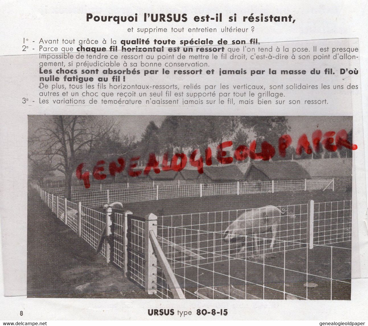 75-PARIS- CATALOGUE CLOTURE AGRICULTURE TREILLAGE URSUS - GRILLAGES - Landbouw