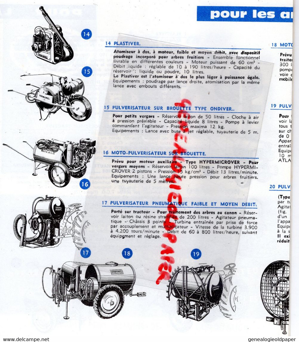 92- COURBEVOIE-69-VILLEFRANCHE SUR SAONE- CATALOGUE VERMOREL POUDREUSE POMPE PULVERISATEUR VIGNE-AGRICULTURE-1962 - Agriculture