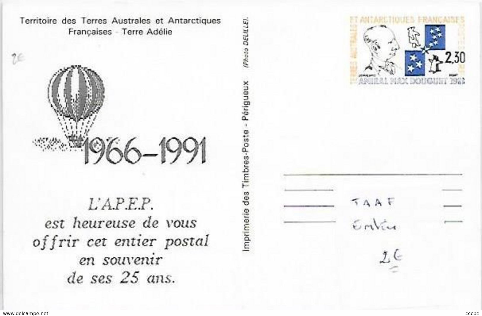 TAAF Entier Postal 1991 Amiral Max Douguet - Ganzsachen