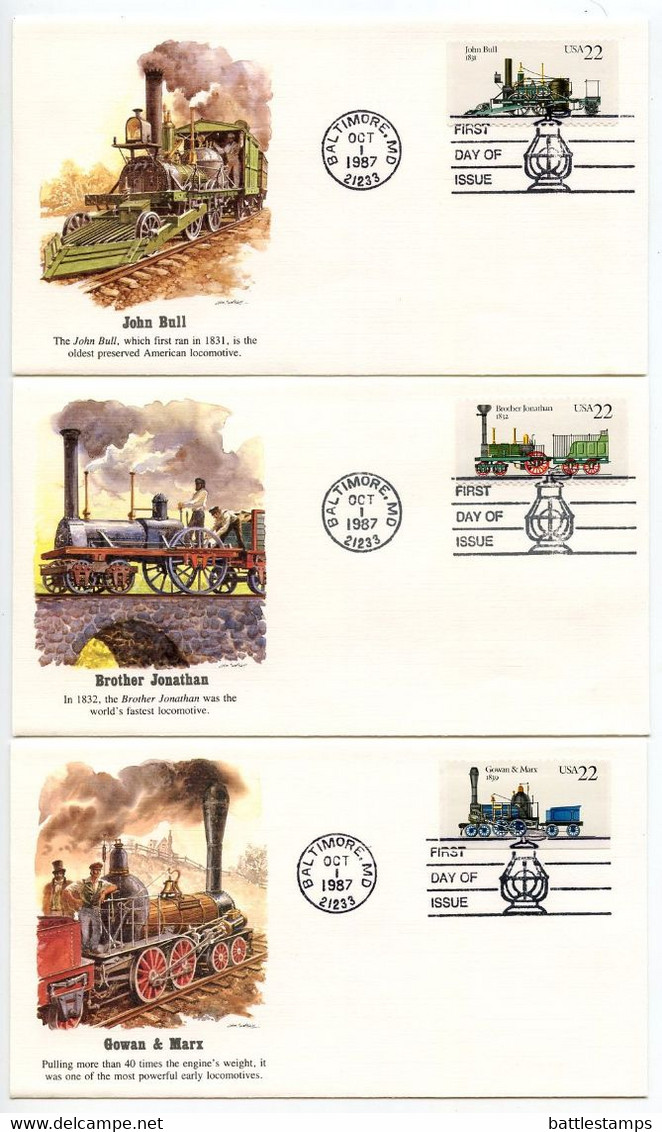 United States 1987 6 Fleetwood FDCs Scott 2362-2366, 2366a Locomotives / Trains - 1981-1990