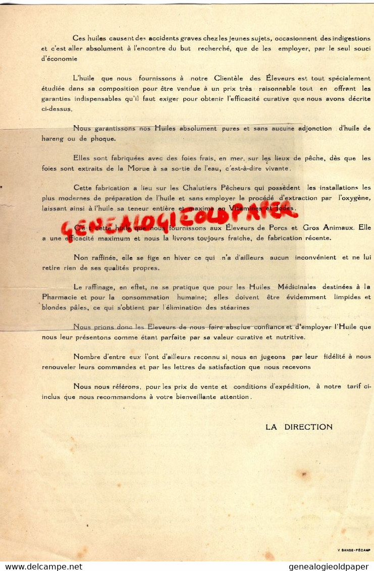 76- ST SAINT LEONARD LA ROUGE-FECAMP-RARE LETTRE HUILES HUILE FOIE MORUE VETERINAIRE ELEVAGE PORC-AGRICULTURE - Agricoltura