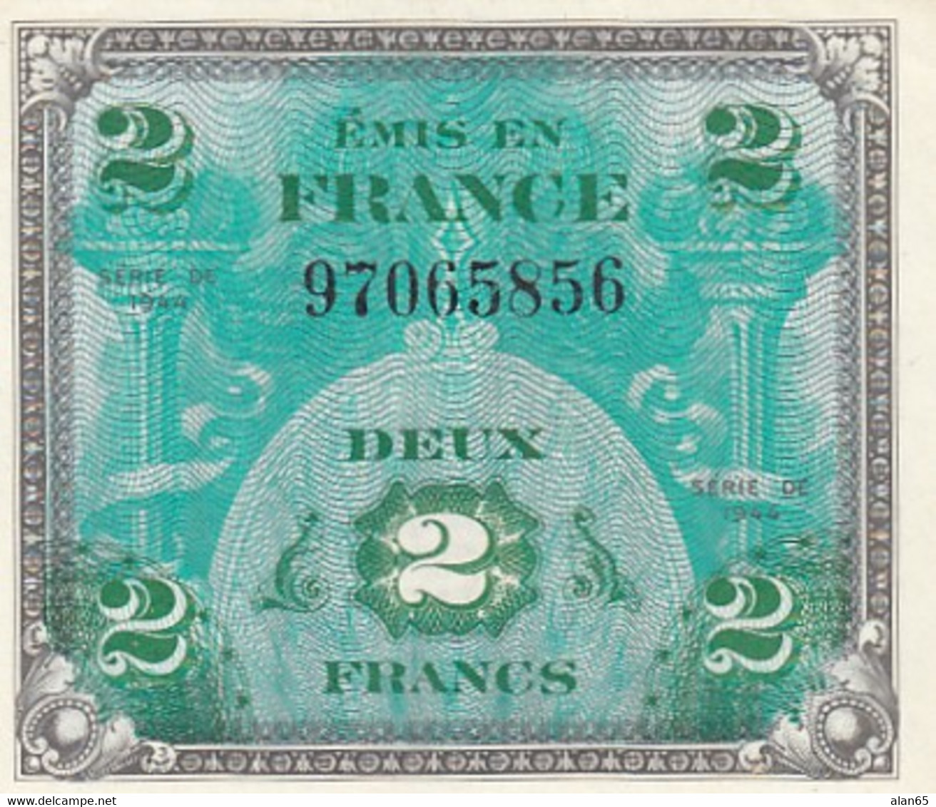 France #114a 2 Francs 1944  Banknote, Allied Military Currency - 1944 Drapeau/France