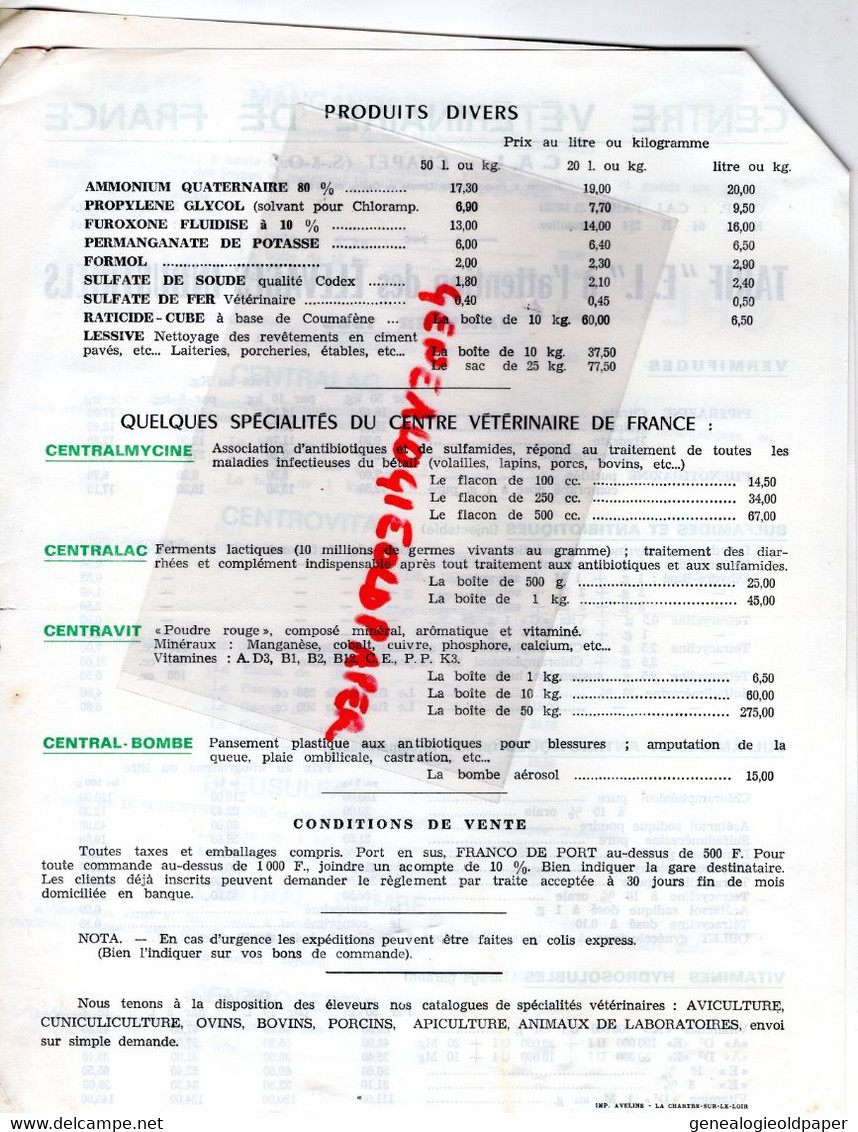 78- CHAPET-VERSAILLES-LES MUREAUX- TARIF 1965- CENTRE VETERINAIRE FRANCE-ELEVAGES INDUSTRILES-AGRICULTURE-PORCOFERRINE - Landbouw