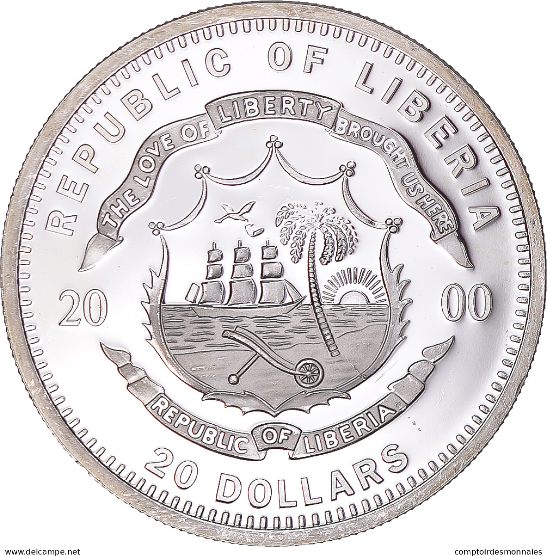 Monnaie, Libéria, 20 Dollars, 2000, PARIS, SPL, Argent - Liberia