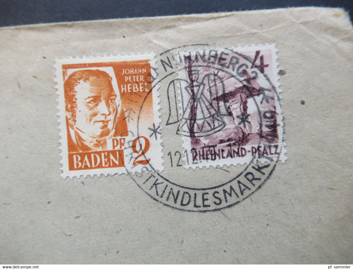 Französische Zone 1949 MiF Baden Und Rheinland Pfalz Mit Sonderstempel Nürnberg 2 Christkindlesmarkt Nach Erbach - Baden