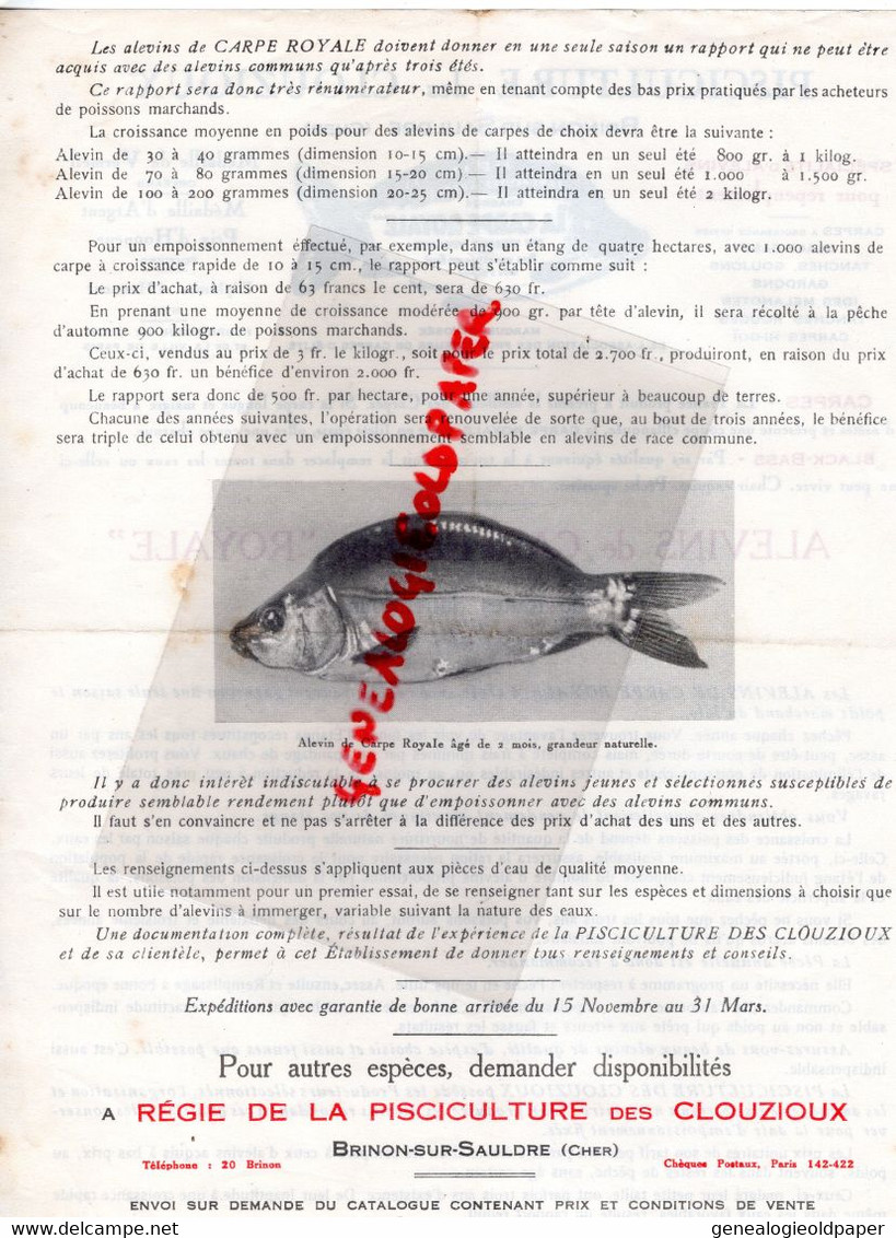 18- BRINON SUR SAULDRE-PROSPECTUS PUBLICITE PISCICULTURE DES CLOUZIOUX- ALEVINS CARPES CARPE ROYALE- BLACH BASS-GOUJON - Agriculture