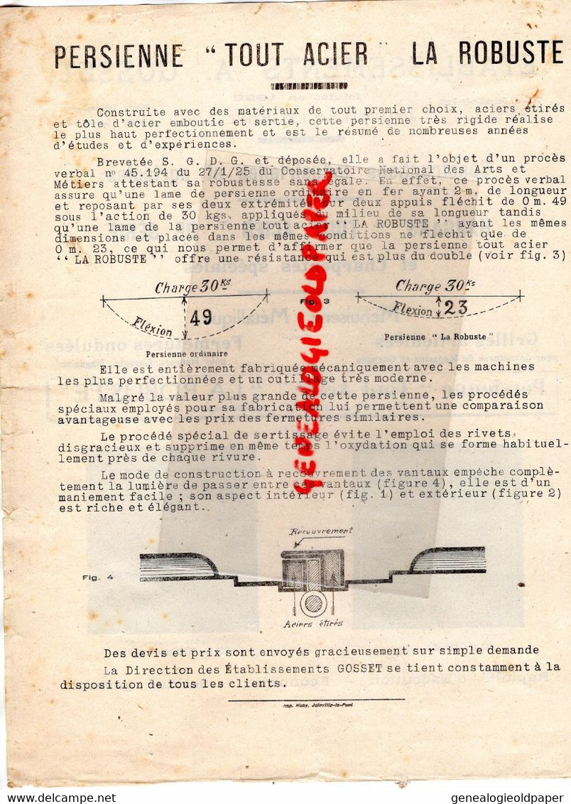 94- JOINVILLE LE PONT-PROSPECTUS PUBLICITE ETS. A. GOSSET-HANGARS AGRICOLES ACIER -AGRICULTURE - Agricoltura