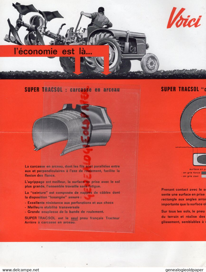 92- COLOMBES- PARIS- RARE PROSPECTUS PUBLICITE PNEUMATIQUES TRACTEUR KLEBER  SUPER TRACSOL V10- 1962 - Landbouw