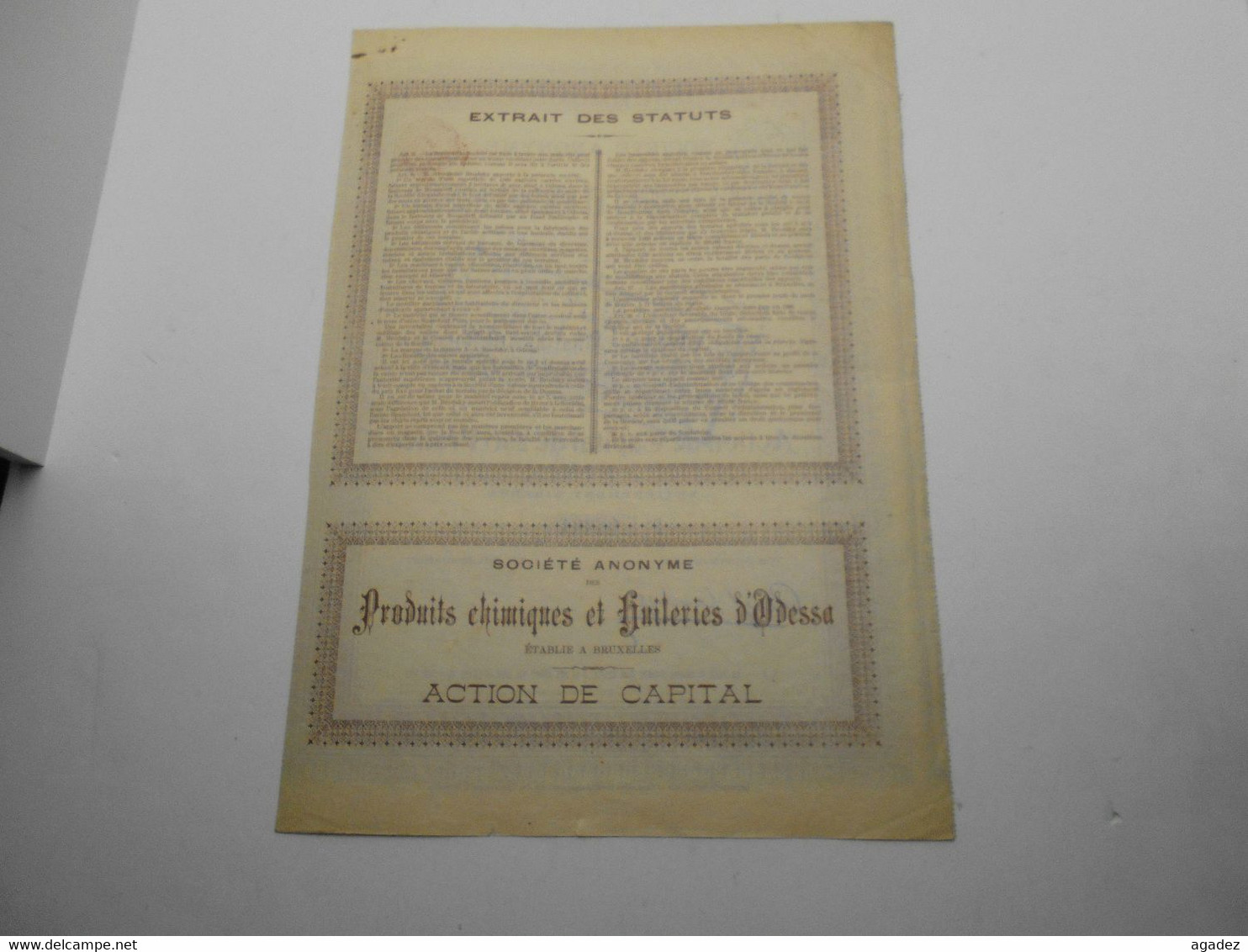 Action " Produits Chimiques Et Huileries D'Odessa " 1896 " Share"Chemicals & Oil-works Of Odessa "Russie Russia N° 08364 - Russie