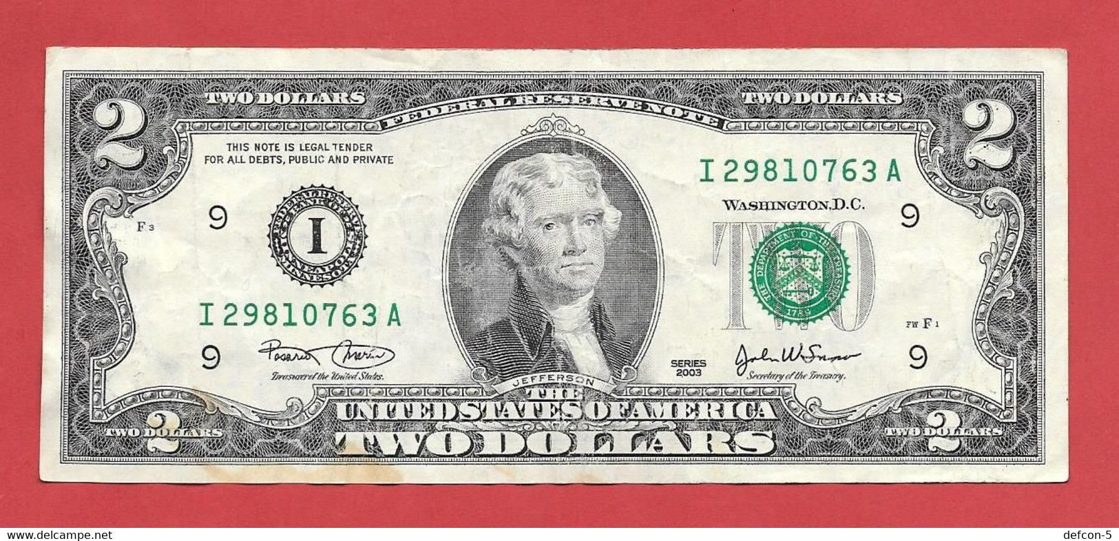 Rarität ! 1X 2 US-Dollar Auf Informations-Blatt [2003] > I 29810763 A < {$002-002BL} - National Currency