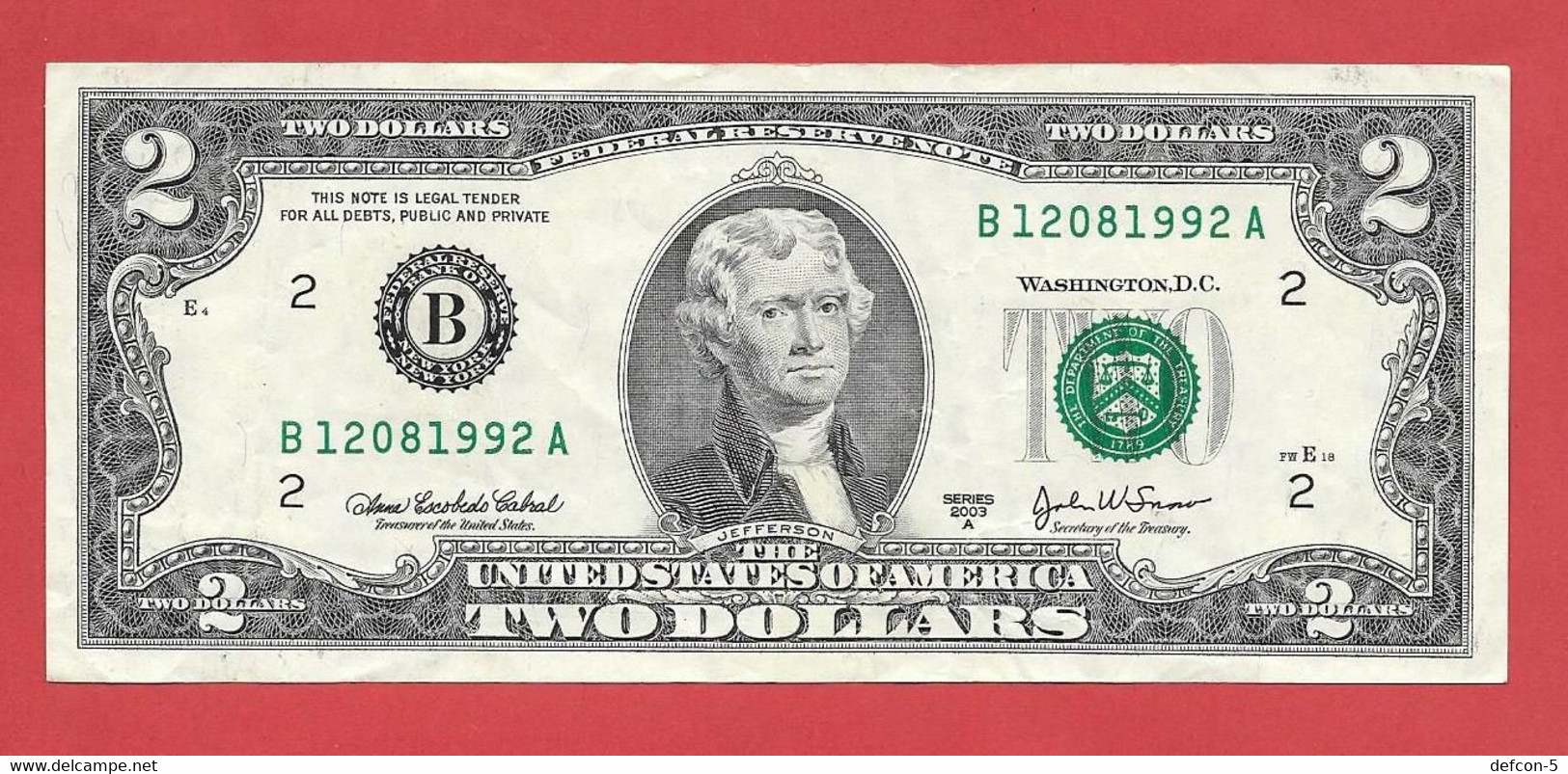 Rarität ! 1X 2 US-Dollar Auf Informations-Blatt [2003] > B 12081992 A < {$002-007BL} - Nationale Valuta