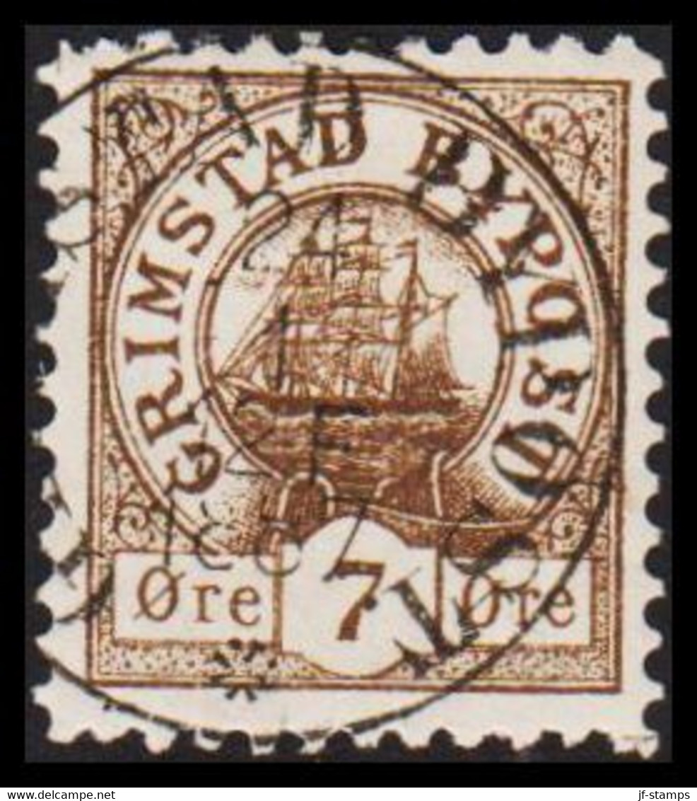 1887. NORGE. GRIMSTAD BYPOST 7 ØRE Luxus Cancel . Unusual Stamp.  - JF529856 - Emissioni Locali