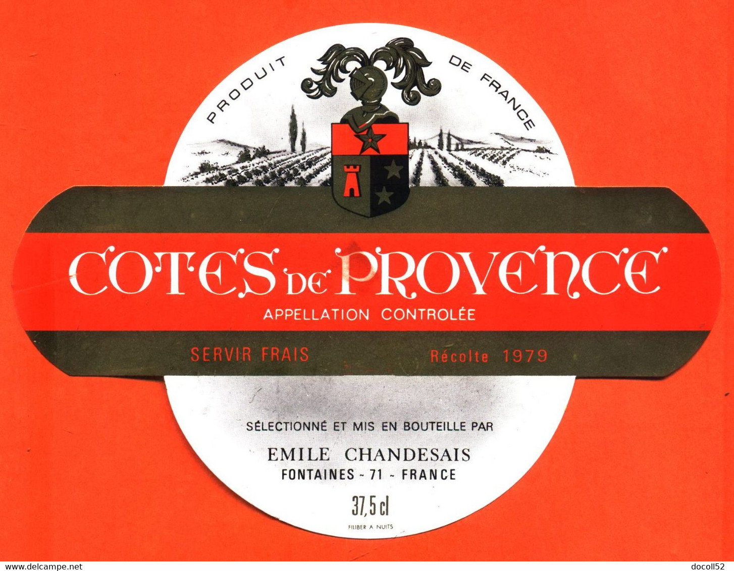 Etiquette Neuve De Vin Rosé Cotes De Provence Récolte 1979 émile Chandesais à Fontaines - 37,5cl - Rosés