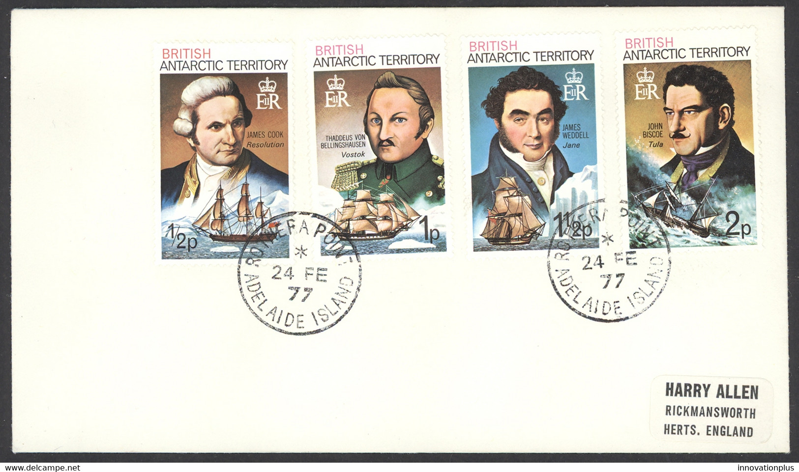 British Antarctic Territory Sc# 45a-48a On Cover 1977 2.24 Polar Explorers - Briefe U. Dokumente
