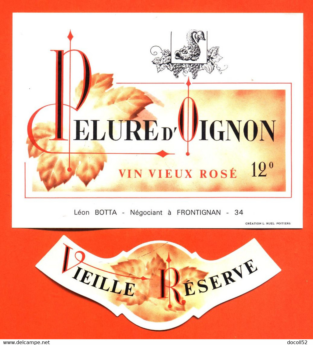 Etiquette + Collerette Ancienne Neuve De Vin Rosé Pelure D'oignon Léon Botta à Frontignan - 73 Cl - Rosés