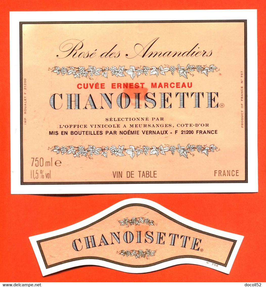 Etiquette + Collerette Neuve De Vin Rosé Des Amandiers Chanoisette Cuvée Ernest Marceau Noémie Vernaux à Beaune - 75 Cl - Rosés