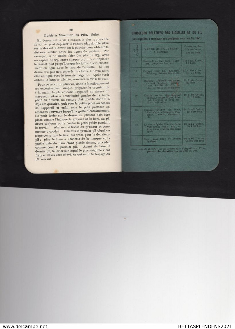 Livret 32 pages - INSTRUCTIONS pour l'emploi de la MACHINE à COUDRE  SINGER N°15 - La Compagnie SINGER