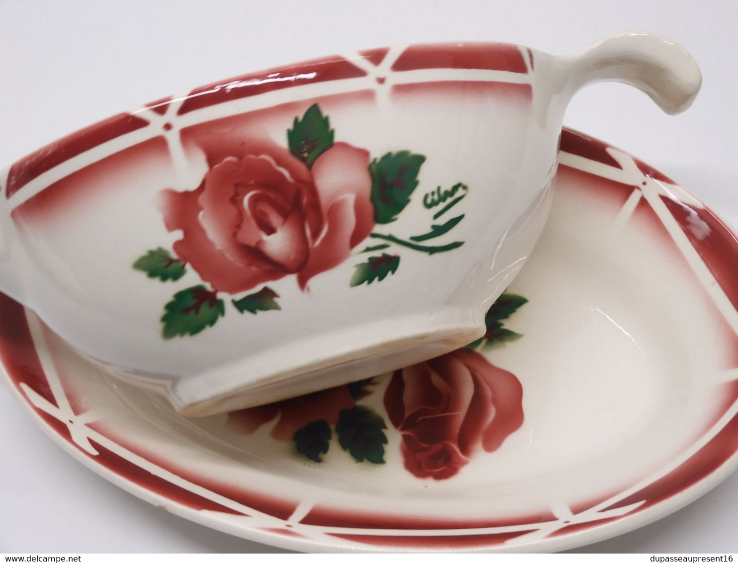 *SAUCIERE & RAVIER CERAMIQUE ART DECO DIGOIN CIBON décor de roses TABLE  E