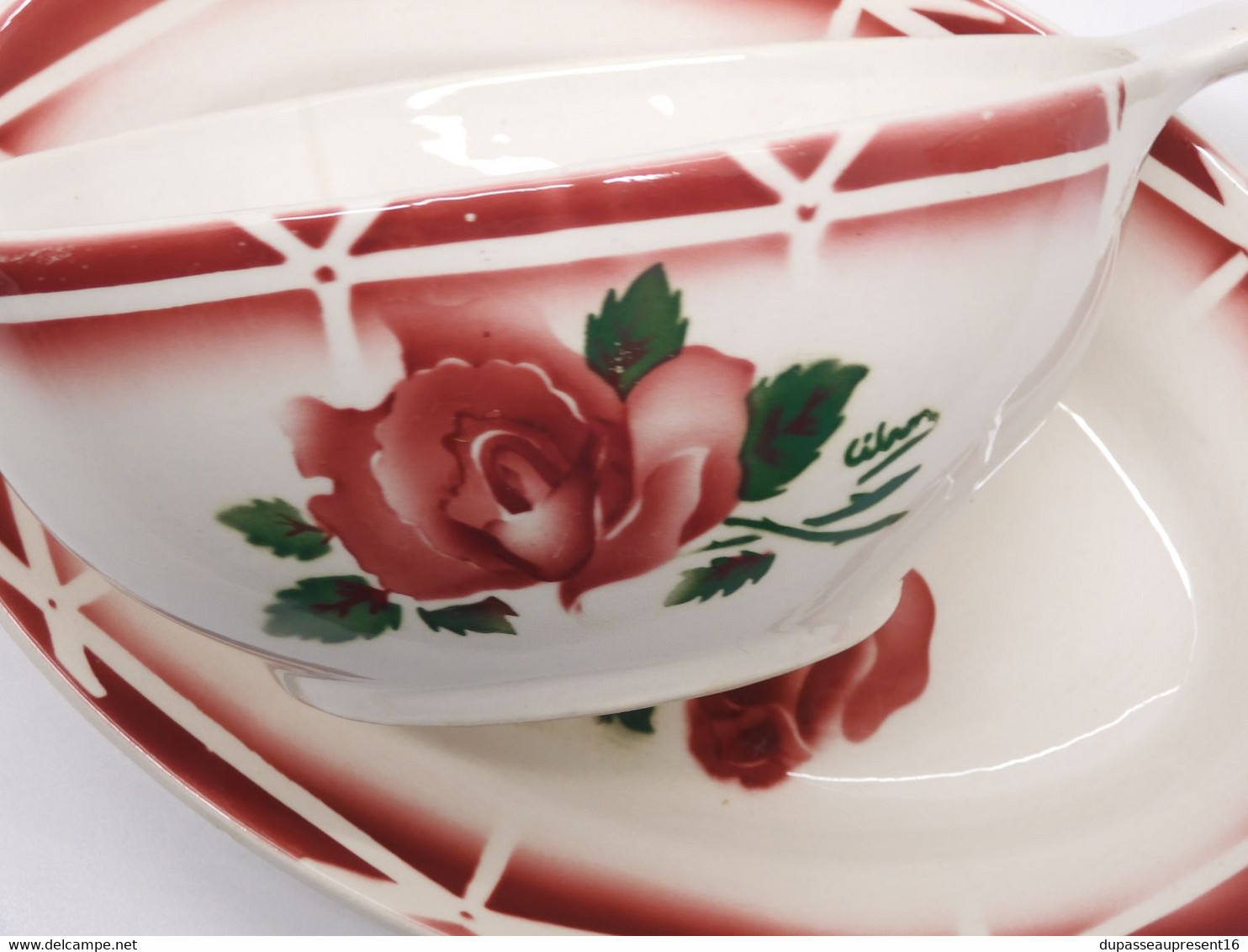 *SAUCIERE & RAVIER CERAMIQUE ART DECO DIGOIN CIBON décor de roses TABLE  E