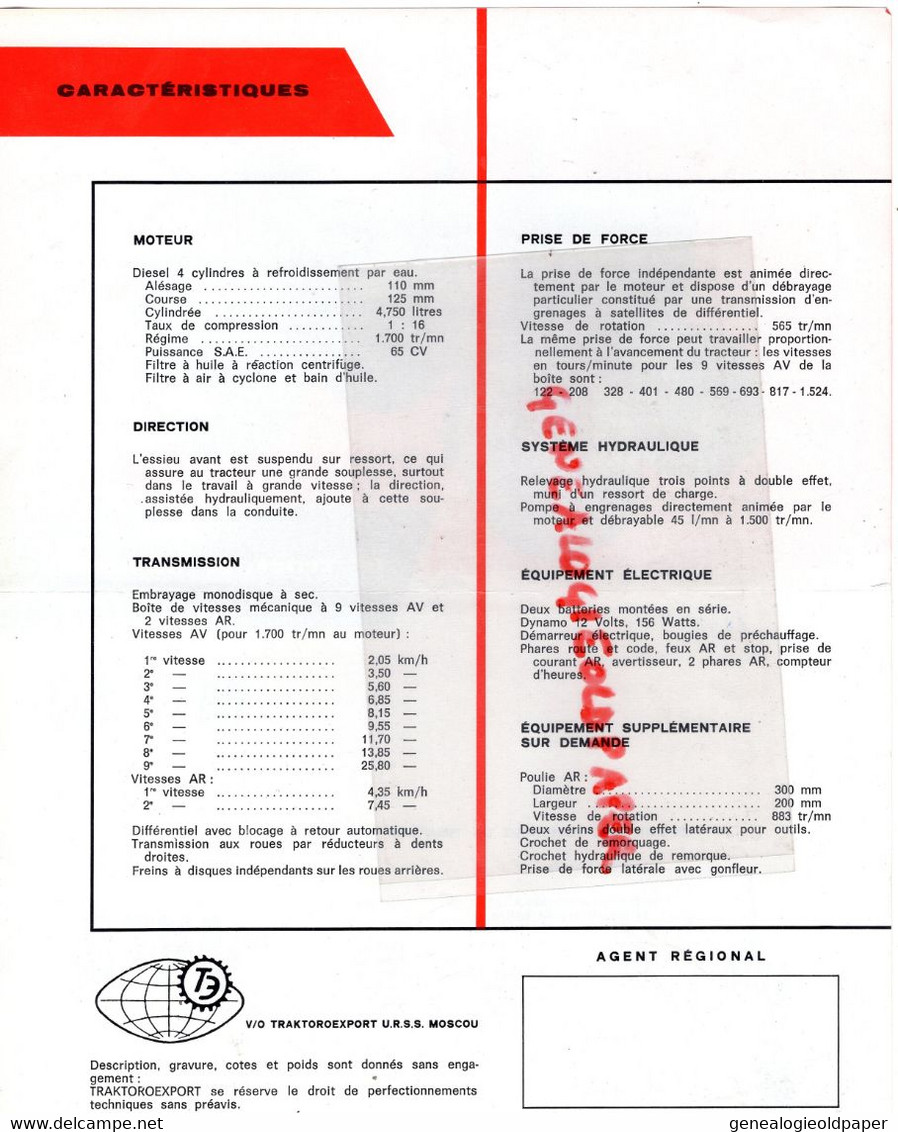 78-ACHERES-PARIS-TRAKTOROEXPORT MOSCOU-RARE PROSPECTUS PUBLICITE TRACTEUR SOVIETIQUE MTZ 50-AVTO AGRICULTURE - Landbouw