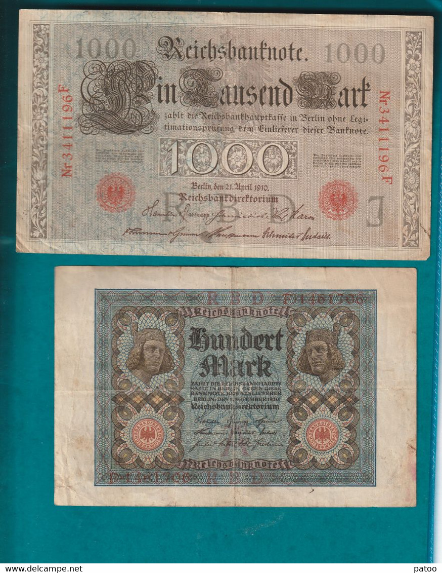 2 BILLETS  ALLEMANDS  BERLIN 1920 /  100  ET  1000 MARKS - 1000 Mark