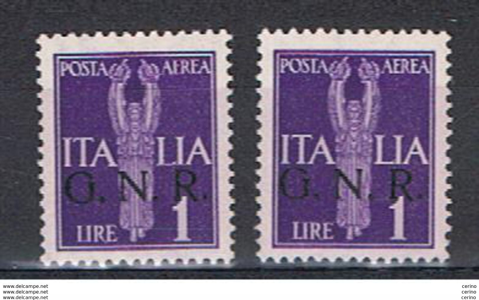 R.S.I.:  1944  P.A. ALLEGORIA  -  £. 1 VIOLETTO  N. -  RIPETUTO  2  VOLTE  -  SASS. 121 - Poste Aérienne